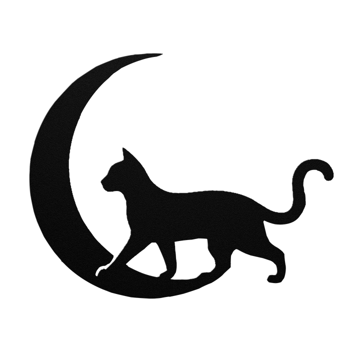 Moonlit Wanderer – The Cat| Artist-Crafted Metal Wall Art| Cat & Crescent Moon Silhouette