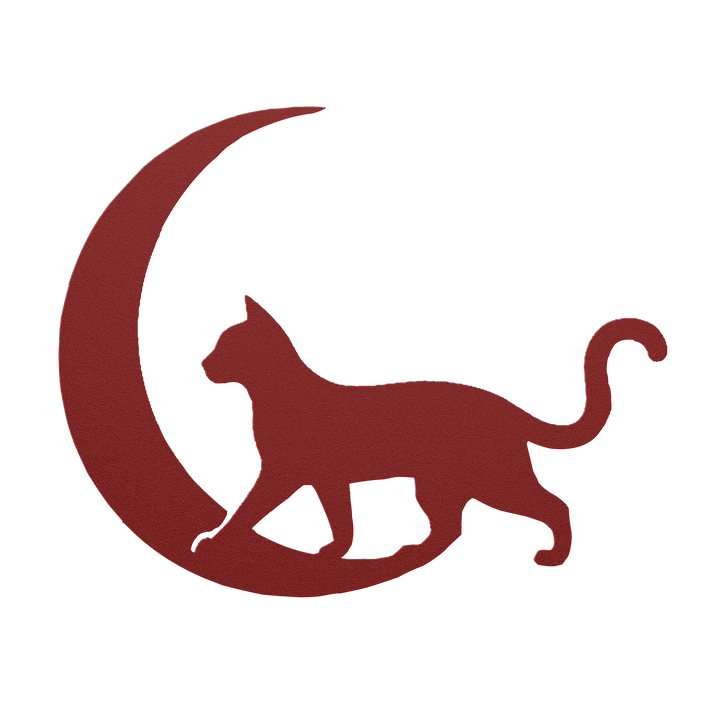 Moonlit Wanderer – The Cat| Artist-Crafted Metal Wall Art| Cat & Crescent Moon Silhouette
