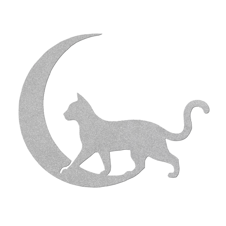 Moonlit Wanderer – The Cat| Artist-Crafted Metal Wall Art| Cat & Crescent Moon Silhouette