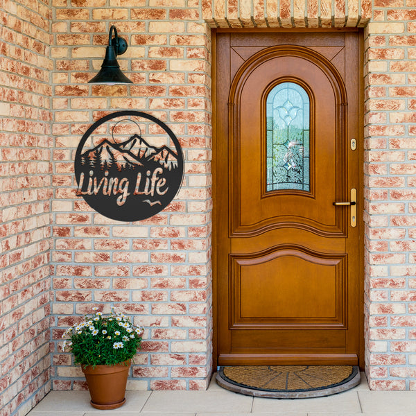 Living Life Mountain - Die-Cut Metal Sign