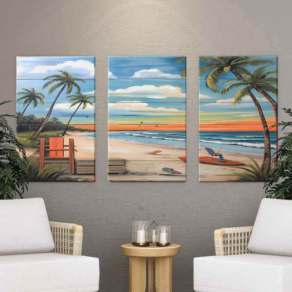 Relaxing Beach Scene - 3 Piece Matted Canvas