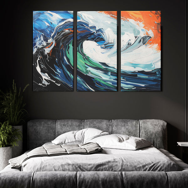 Vibrant Colorful Wave - 3 Piece Matted Canvas